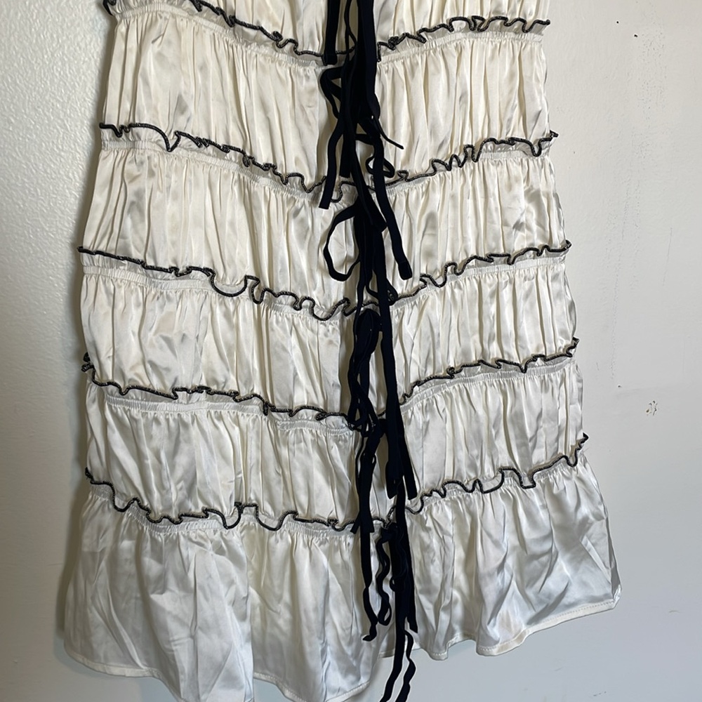 Romantic Satin Bow Tie Ruffle Mini Dress - Picture 4 of 7